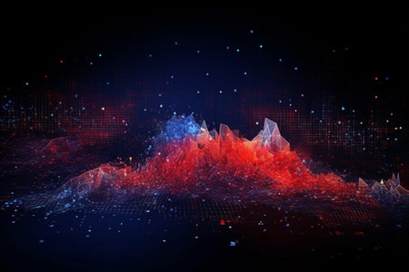 abstract technology background with high tech digital waves and glowing particles.の素材