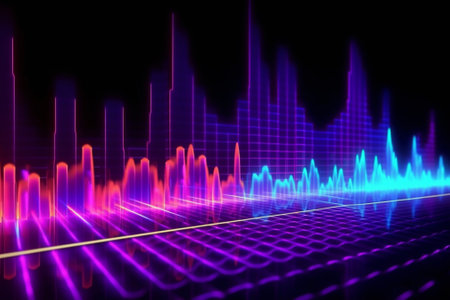 3d rendering of sound wave on dark background. Futuristic technology style.の素材