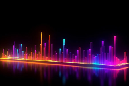 abstract background with glowing neon lines and bokeh. 3d renderingの素材
