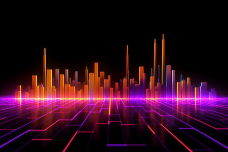 Abstract technology background with glowing neon lines. Vector illustration for your designの素材