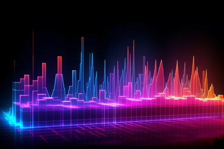 abstract background with neon lights and bar chart. 3d renderingの素材