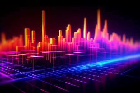 3d illustration of abstract background with neon lights and music equalizerの素材