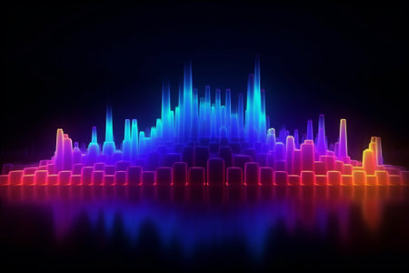 3d illustration of colorful sound wave on dark background. Audio technology conceptの素材