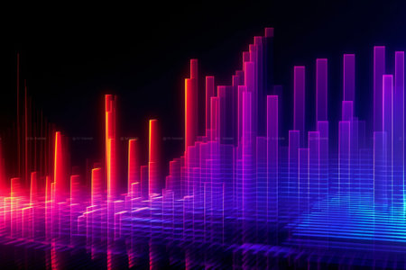 abstract colorful sound wave on dark background, 3d render illustrationの素材