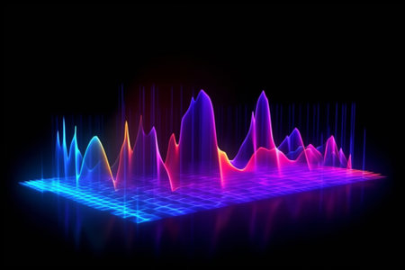 abstract 3d rendering of sound waves on a dark background.の素材