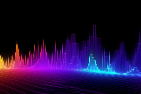 3d render, abstract technology background, sound wave, digital equalizerの素材