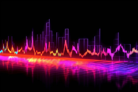 abstract background with neon lights and sound wave, 3d renderの素材