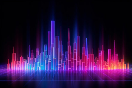abstract futuristic background with neon lights and cityscape. 3d renderingの素材