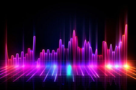 abstract background with sound wave in blue and purple colors, vector illustrationの素材
