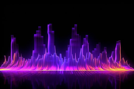 abstract 3d illustration of neon glowing city on a black backgroundの素材
