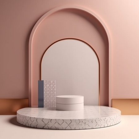 3d render of minimal geometric forms, podium for product presentation.の素材