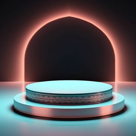 3d render, abstract background, round podium for product presentation.の素材
