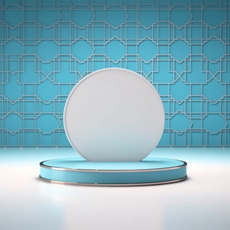3d render, abstract background, blue round podium for your designの素材