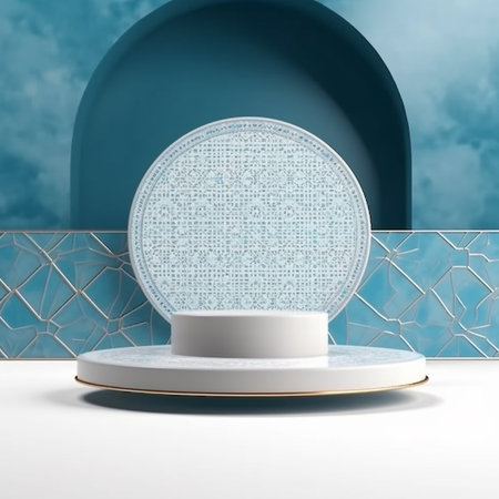 3d render of minimal product display podium with geometric pattern design.の素材