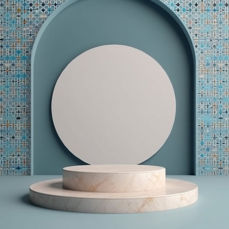 3d rendering of abstract minimal geometric forms. Blue luxury podium for your designの素材