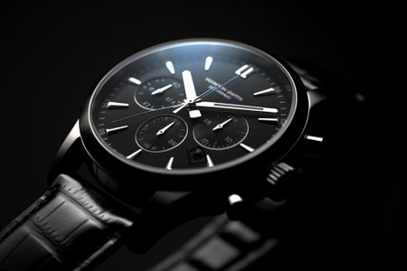 Wristwatch on black background. Close up. Selective focus.の素材