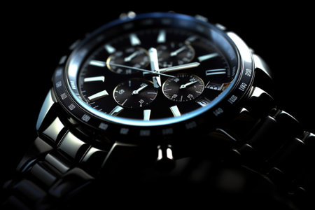 Men's Wrist Watch on a black background. 3d Renderingの素材