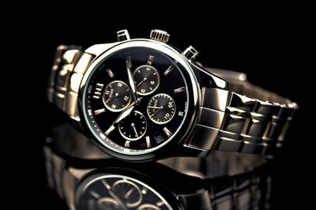 Wristwatch isolated on black background. Luxury wrist watch.の素材