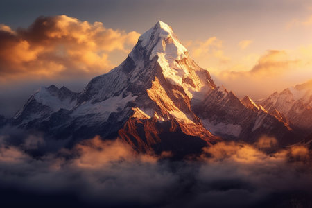 Beautiful view of mount Dhaulagiri at sunset, Nepalの素材
