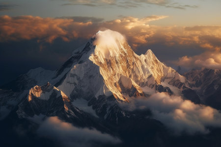 Beautiful view of Himalaya mountain range at sunset, Nepal.の素材