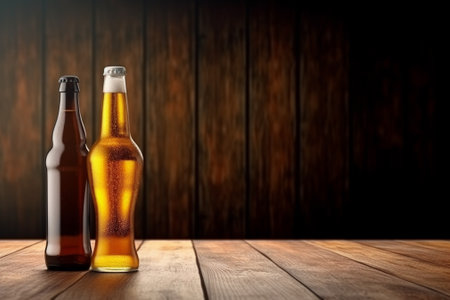 Glass of beer on a wooden background. Free space for text.の素材