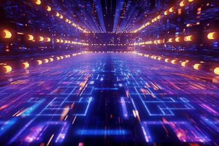 3d illustration of abstract technology background. Futuristic glowing grid.の素材