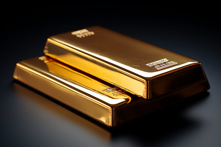 Gold bars on a black background. Shallow depth of field.の素材