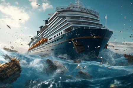 Cruise ship in the sea. 3D illustration. 3D rendering.の素材