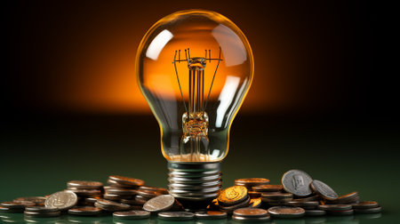 Light bulb and coins, concept of idea and saving money for electricityの素材