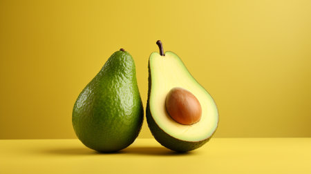 Avocado on yellow background with copy space. Healthy food concept.の素材