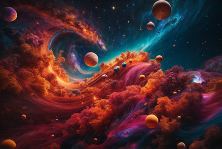 Planets, stars and galaxies in outer space showing the beauty of space exploration.の素材