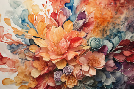 Watercolor abstract background with multicolored flowers. Close-up.の素材