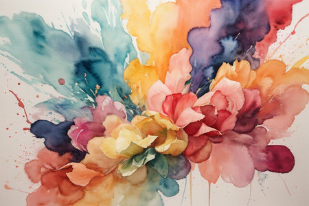 Abstract watercolor background with flowers. Hand-drawn watercolor illustration.の素材