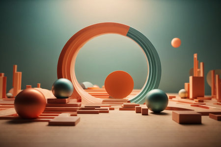 3d render, abstract background, geometric shapes, minimal design.の素材