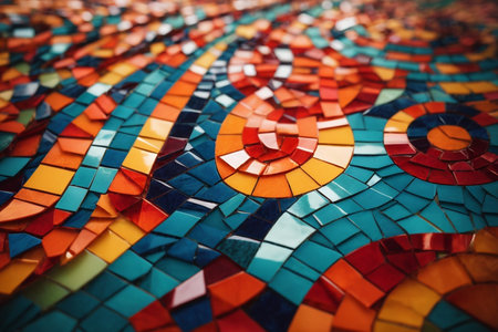 Colorful mosaic background. Close-up of colorful ceramic mosaic patternの素材