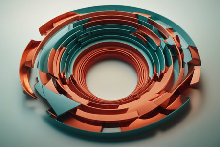 3d rendering of abstract circle shape in blue and orange color.の素材