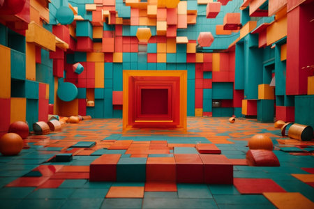 3d rendering of children's room with colorful blocks. Abstract backgroundの素材