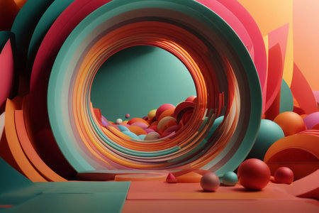 3d rendering of abstract geometric forms. Colorful shapes composition.の素材