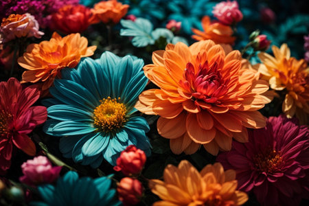 Colorful flowers in the garden - vintage filter effect and soft focusの素材