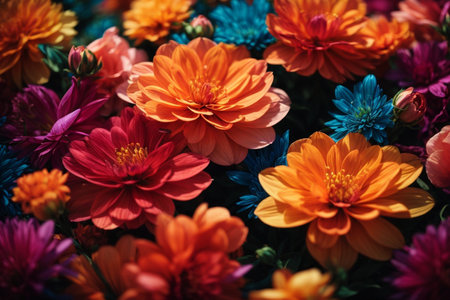 Colorful dahlia flowers as background, closeup. Floral backgroundの素材