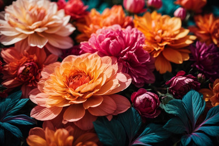 Colorful dahlia flowers in the garden, stock photo imageの素材