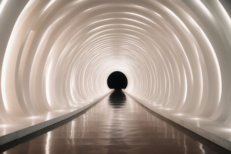 Interior of a modern building in the shape of a tunnel.の素材