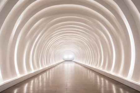 White tunnel with light and shadow in the interior of the building.の素材