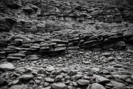 Black and white photo of a stone wall in Tenerife.の素材