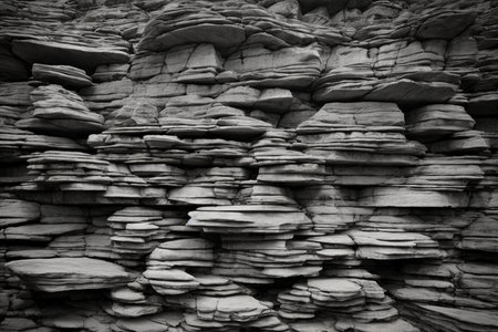 black and white rock wall texture background, black and white tone.の素材