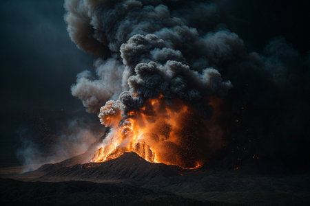 Volcanic eruption in Batur volcano, Bali, Indonesiaの素材