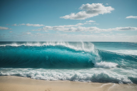 Beautiful blue ocean wave on the beach. Toned image.の素材