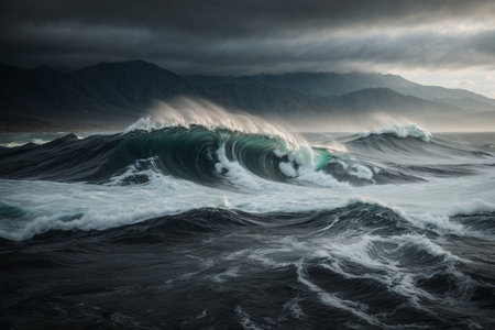 Waves in the Atlantic Ocean, Tenerife, Canary Islands, Spainの素材