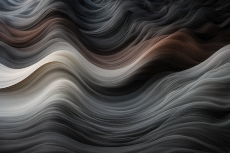 abstract background of black and brown wavy lines on a black backgroundの素材