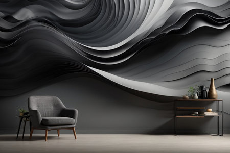 Interior of modern living room with grey walls, concrete floor, gray armchair and coffee table. 3d renderingの素材